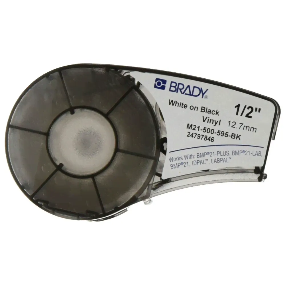 Картридж M21-500-595-BK лента 12.7 мм/6.4 м винил, белый на черном для принтера Brady brd139742-1