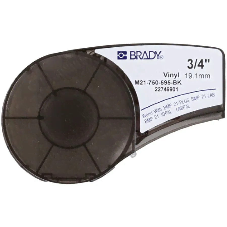Brady M21-750-595-BK - лента виниловая, 19.05mm/6.4m (белый на черном)