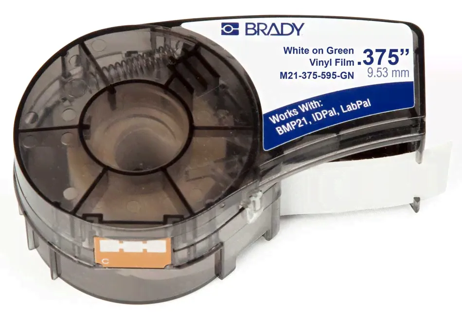 Лента Brady M21-375-595-GN,9.53 мм/6.4 м, винил, белый на зеленом brd142802-0